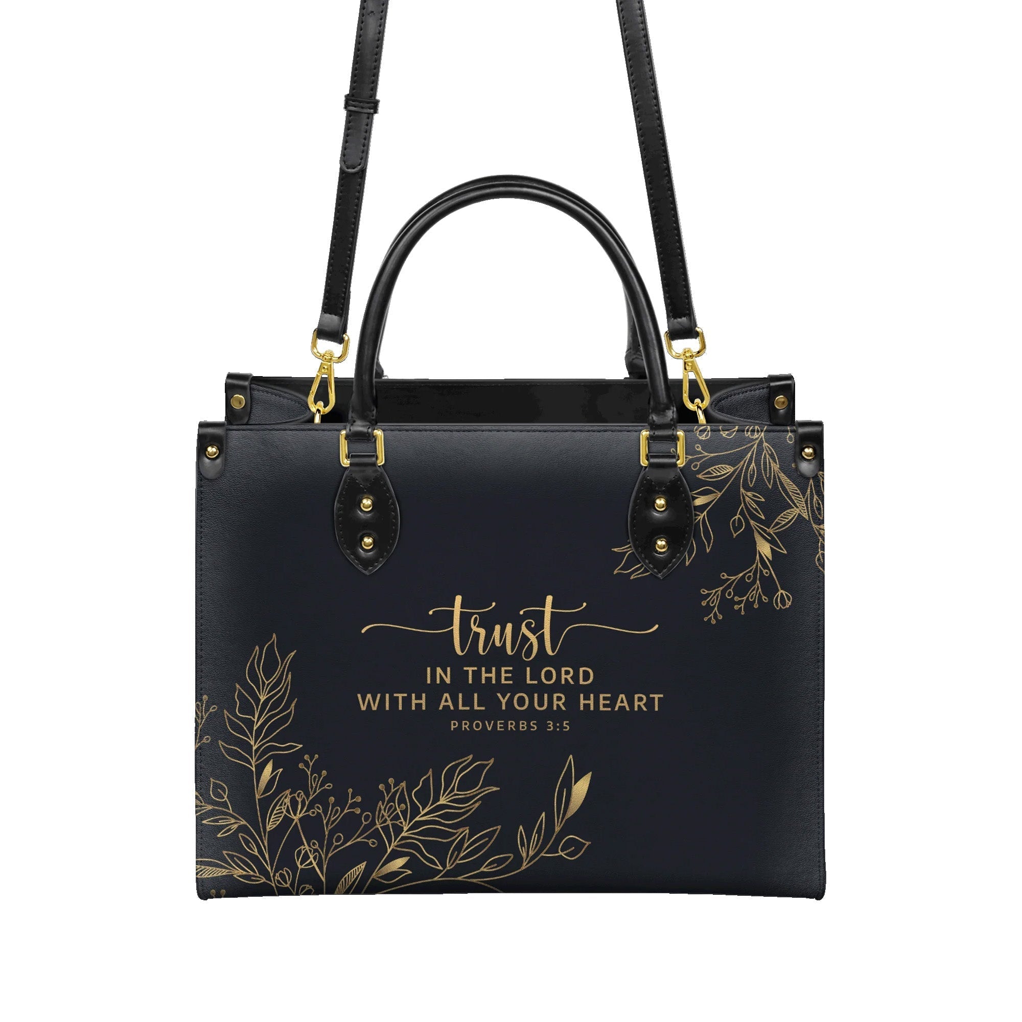 Trust in the Lord Proverbs 3:5 Black Leather Purse - Christian Leather Handbag