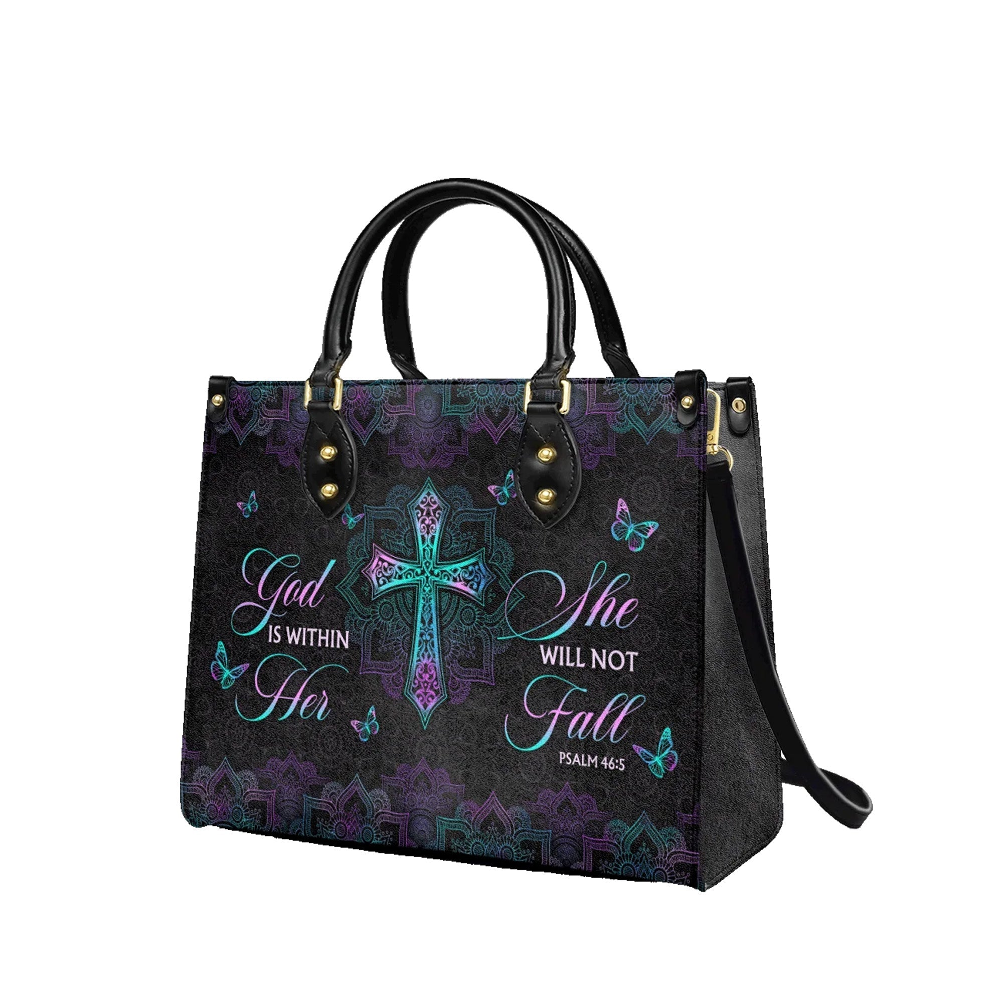 God Is Within Her She Will Not Fall Psalm 46:5 Faith - Christian Leather Handbag