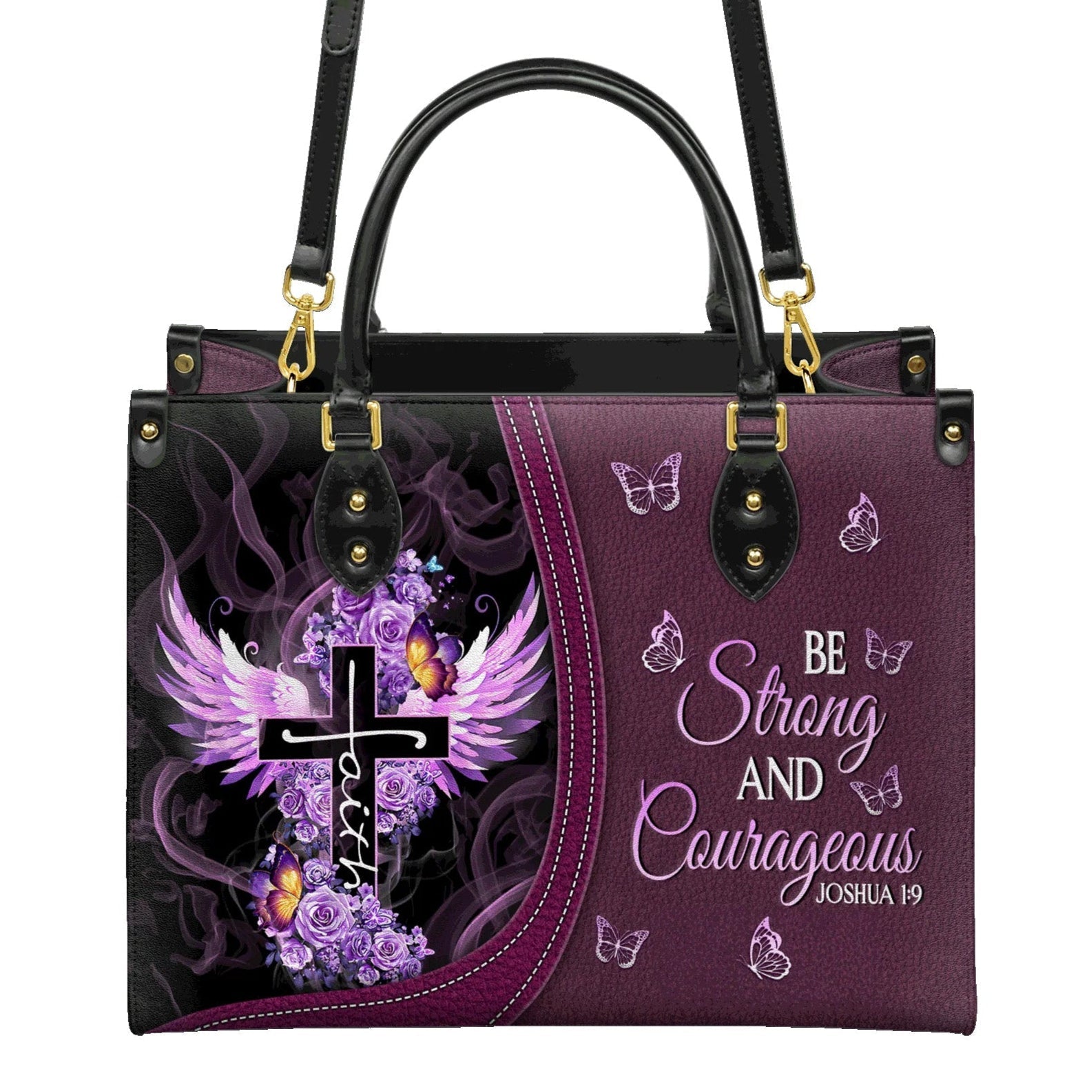 Be Strong and Courageous Joshua 1:9 Scripture Purse - Christian Leather Handbag