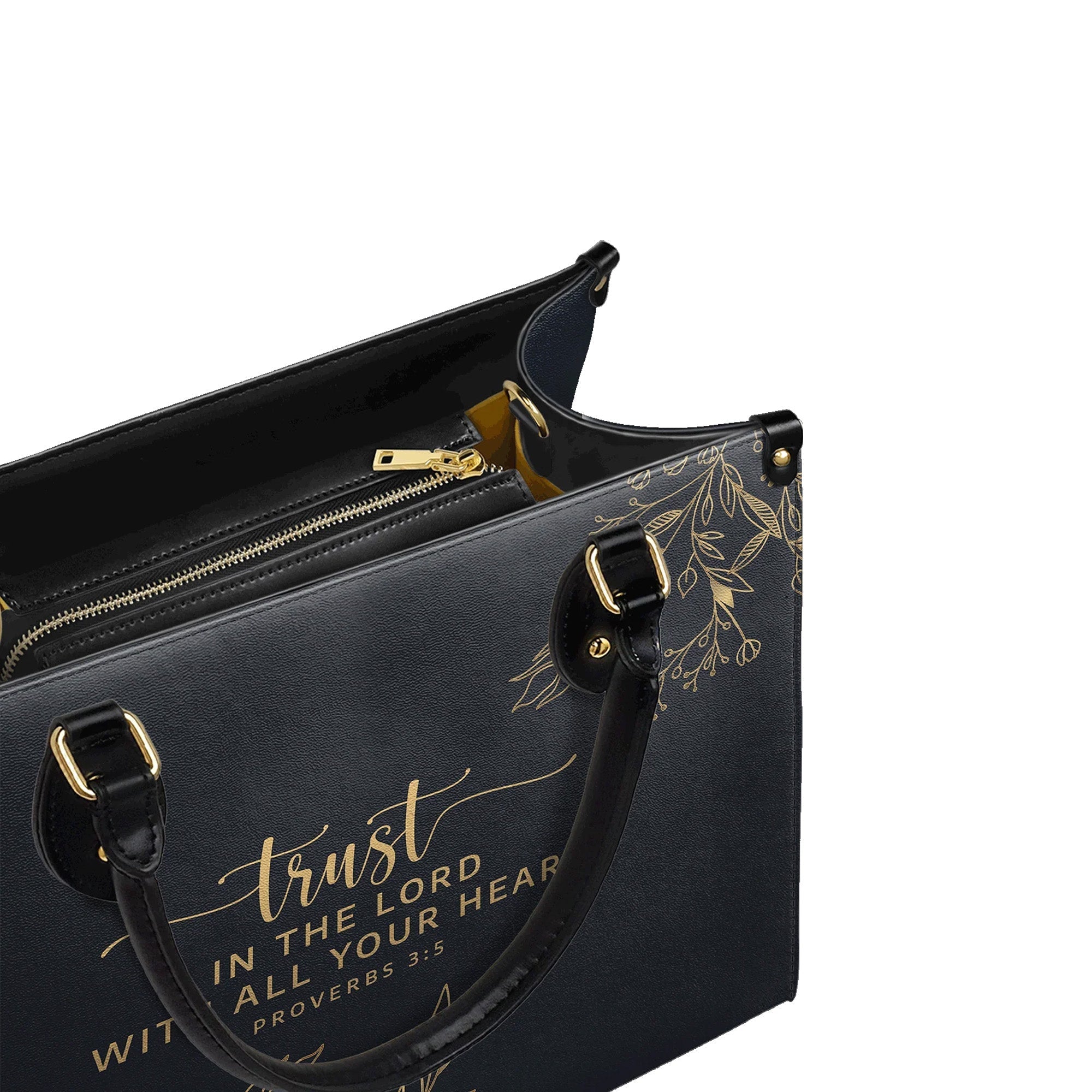 Trust in the Lord Proverbs 3:5 Black Leather Purse - Christian Leather Handbag