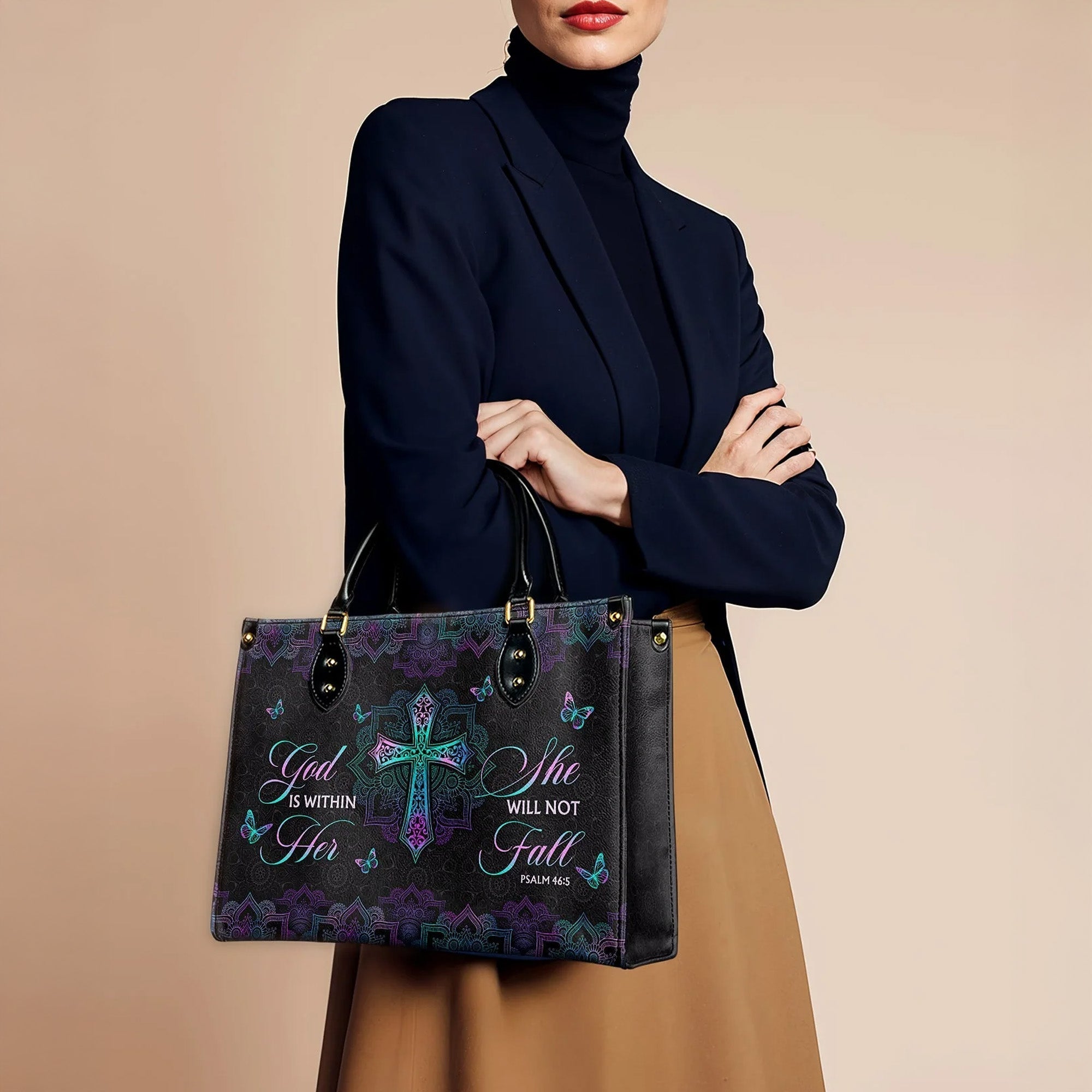 God Is Within Her She Will Not Fall Psalm 46:5 Faith - Christian Leather Handbag