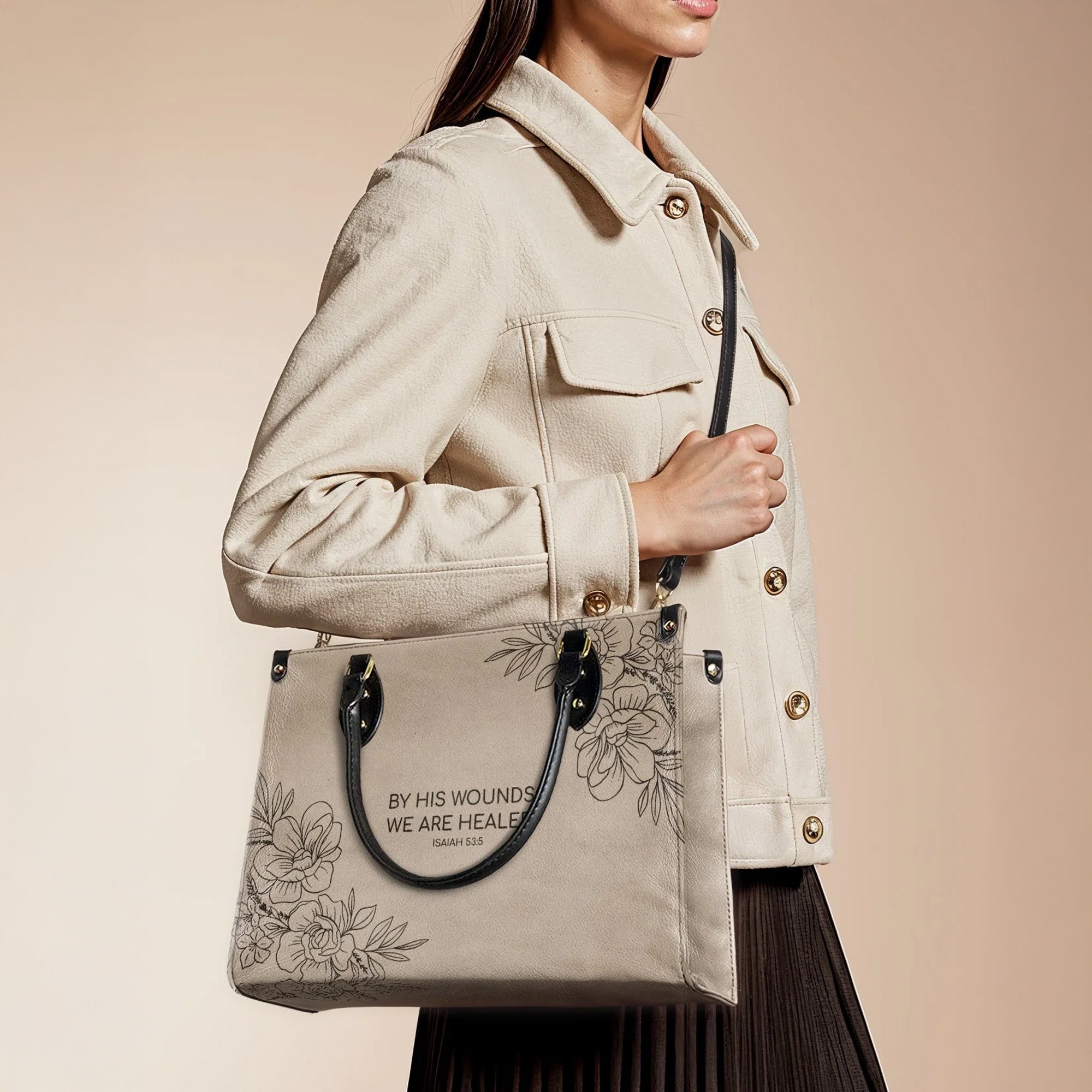 By His Wounds We Are Healed Isaiah 53:5 - Christian Leather Handbag