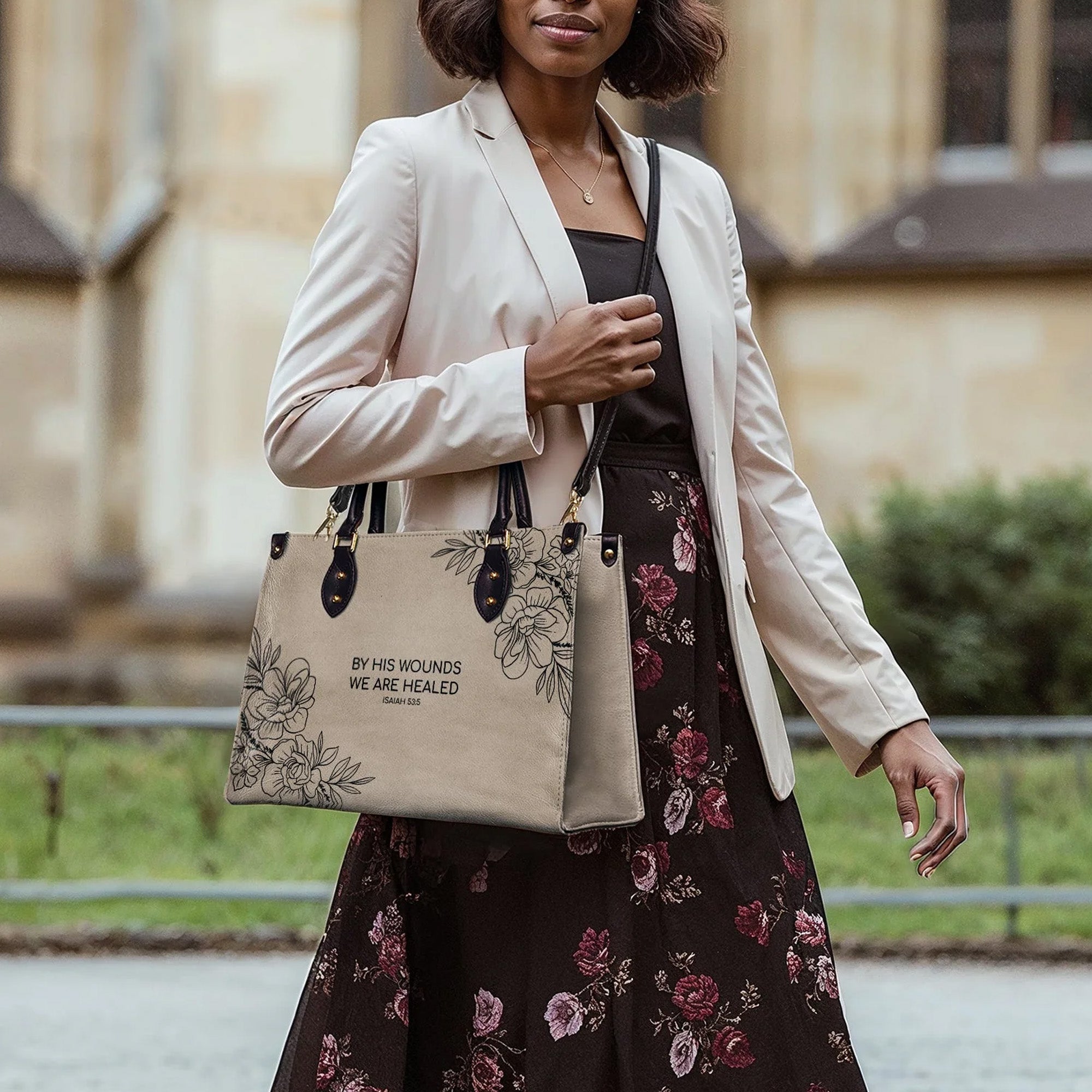 By His Wounds We Are Healed Isaiah 53:5 - Christian Leather Handbag