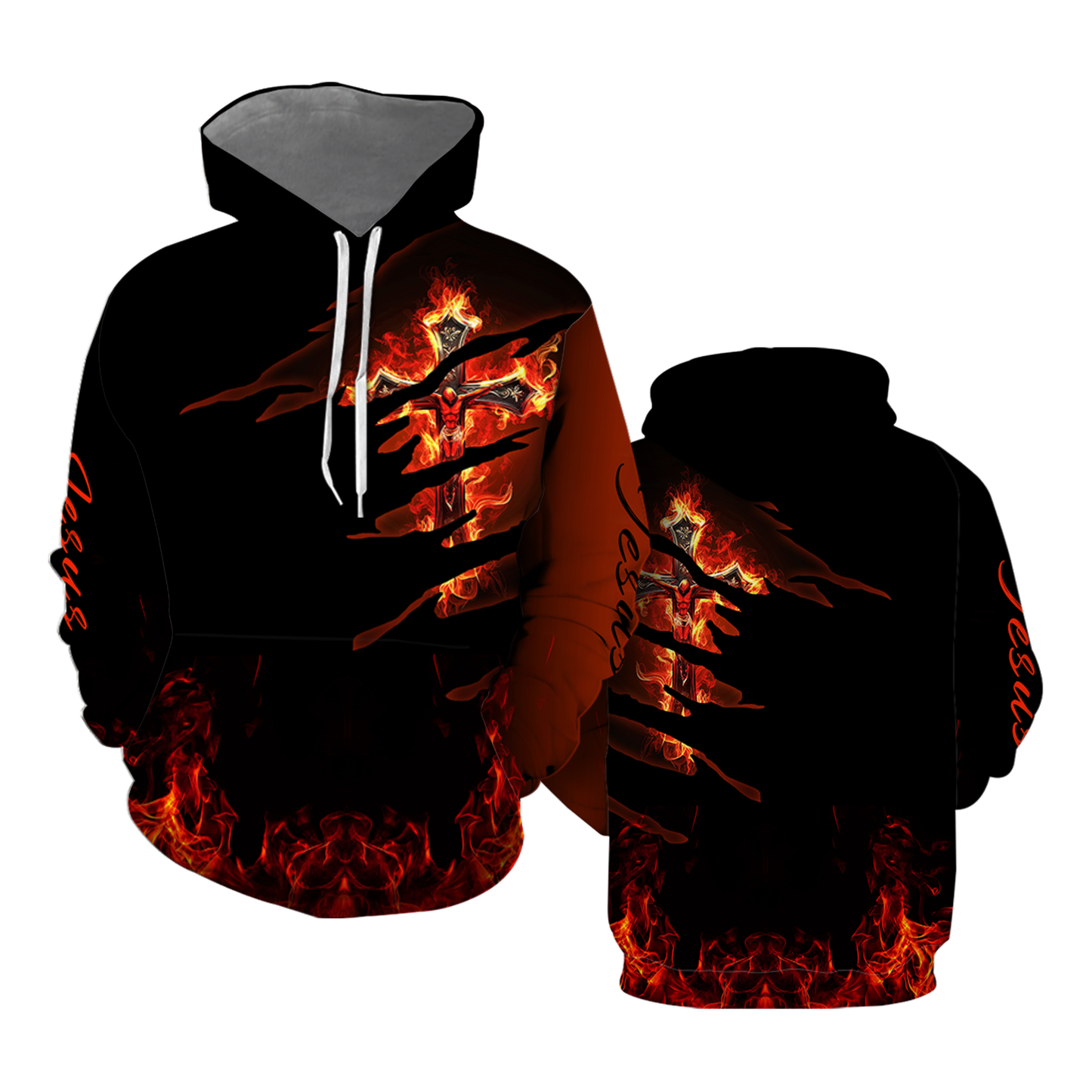 Christian Fire Cross Pullover Hoodies