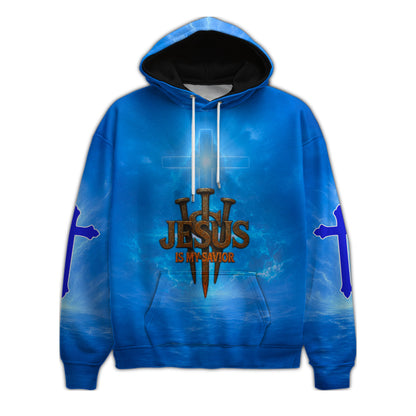 Is My Savior Blue Christian Hoodie