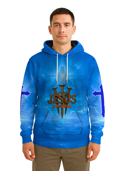 Is My Savior Blue Christian Hoodie