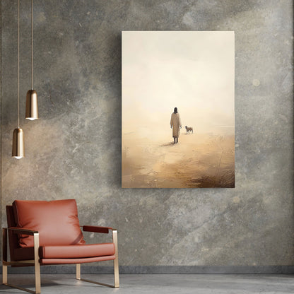 Christian with Sheep Inspirational Canvas Wall Art