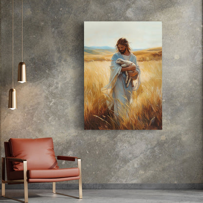 Christian Holding Sheep Canvas Wall Art