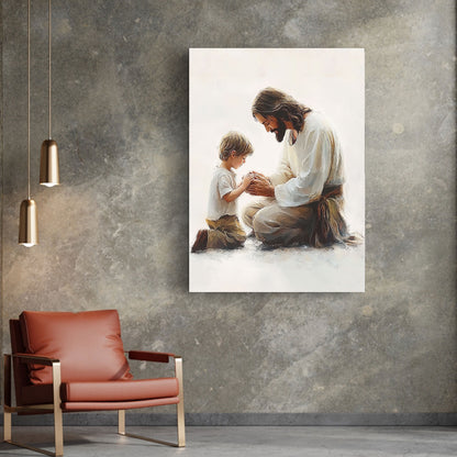 Peaceful Moment Little Boy Praying Canvas Wall Art