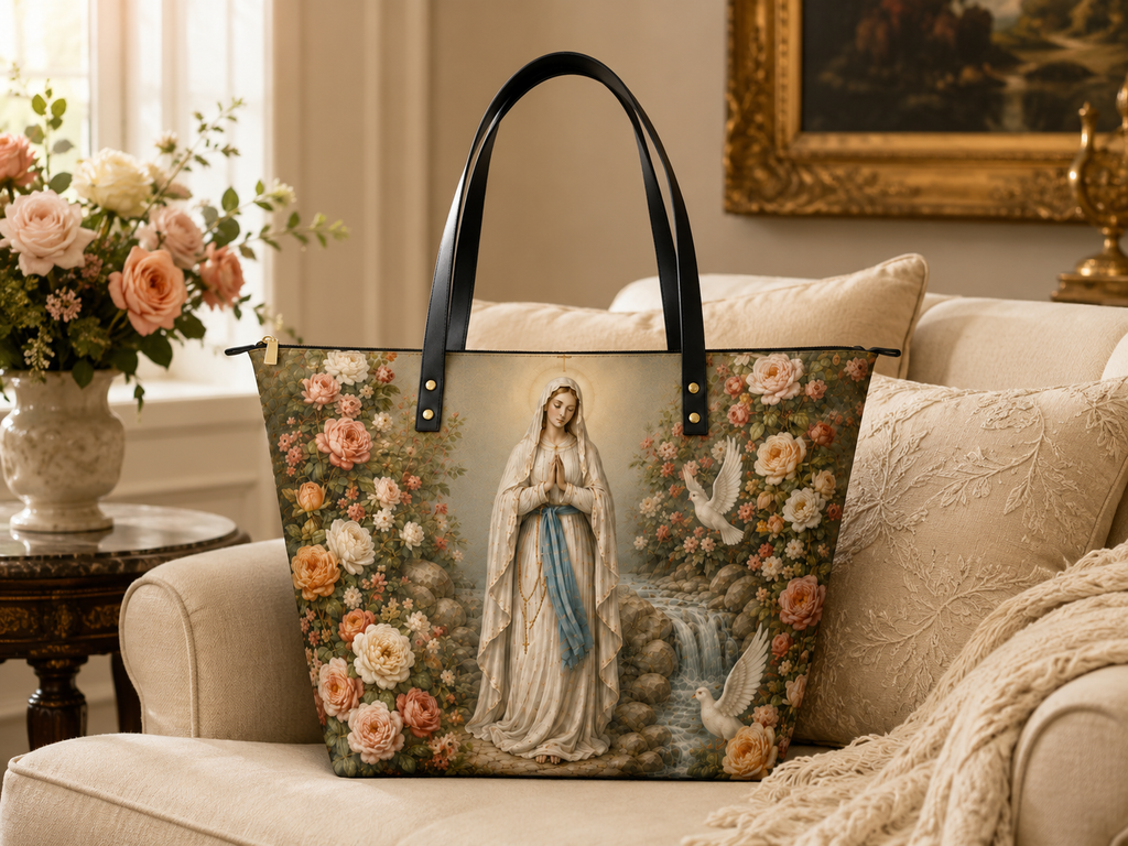 "Lady of Lourdes" Leather Tote Bag