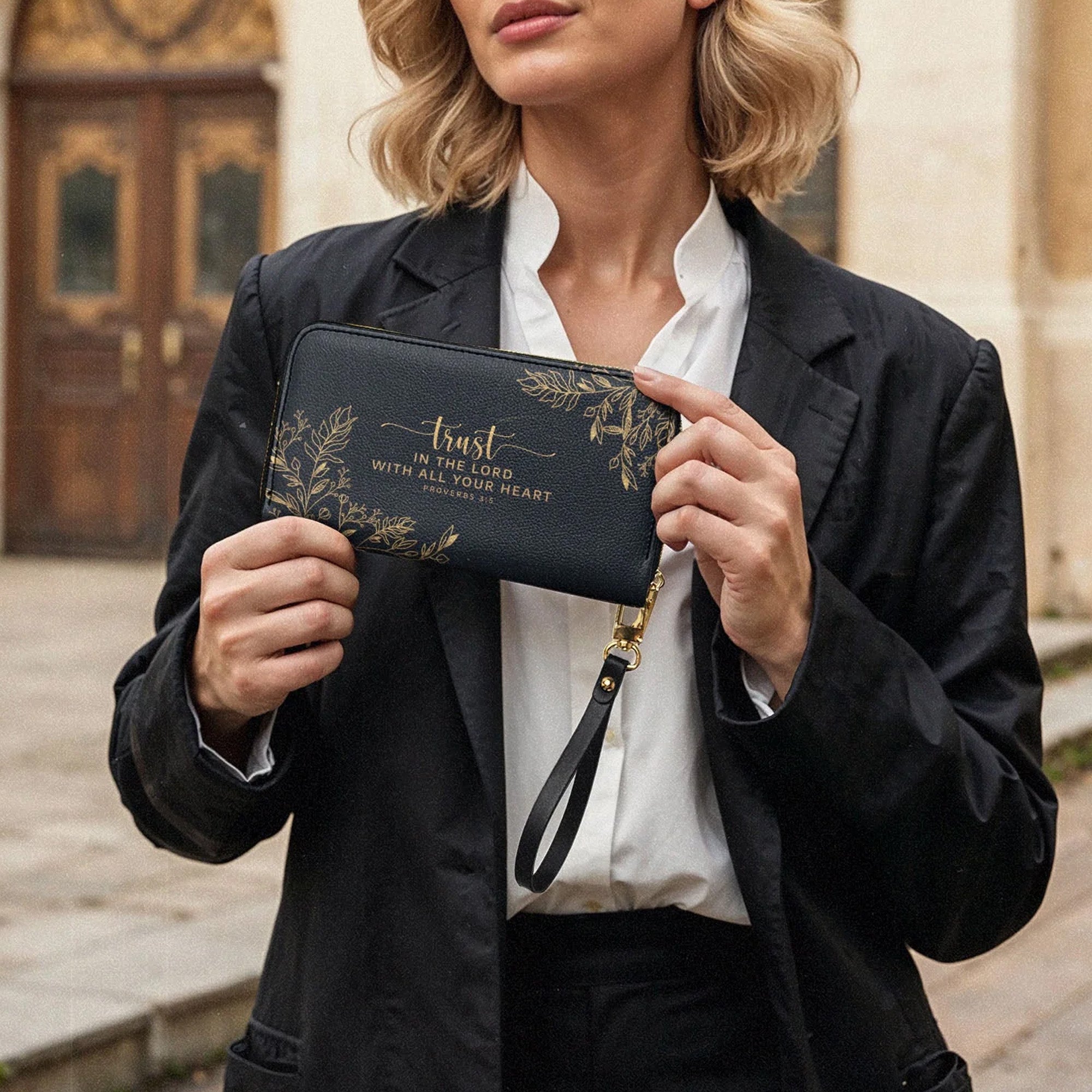 Trust in the Lord Proverbs 3:5 Black Leather Purse - Christian Leather Wallet