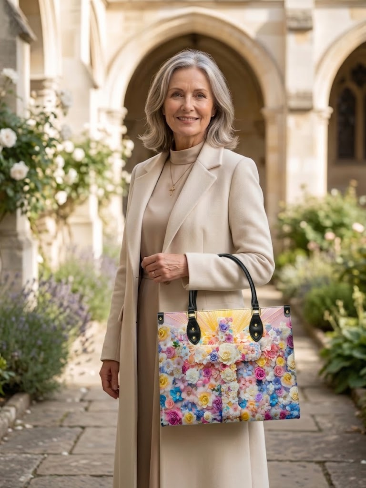 Floral PU Leather Handbag - Christian Handbag, hanging display