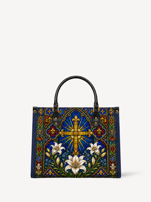 Lilium Crucis PU Leather Handbag - Christian Handbag, front view
