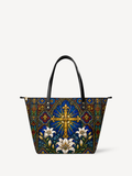 Lilium Crucis PU Leather Tote Bag - Christian Tote Bag, front view