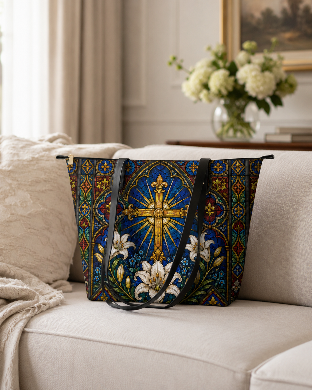 "Lilium Crucis"  Leather Tote Bag
