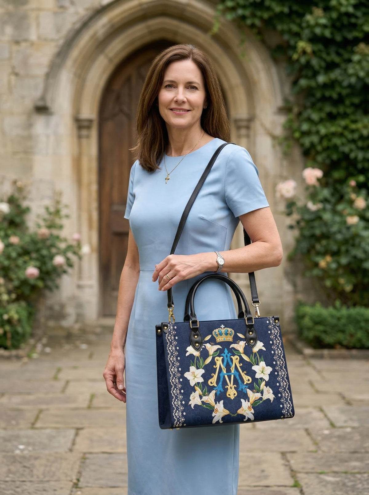 Lilium Mariae PU Leather Handbag - Christian Handbag, detail view