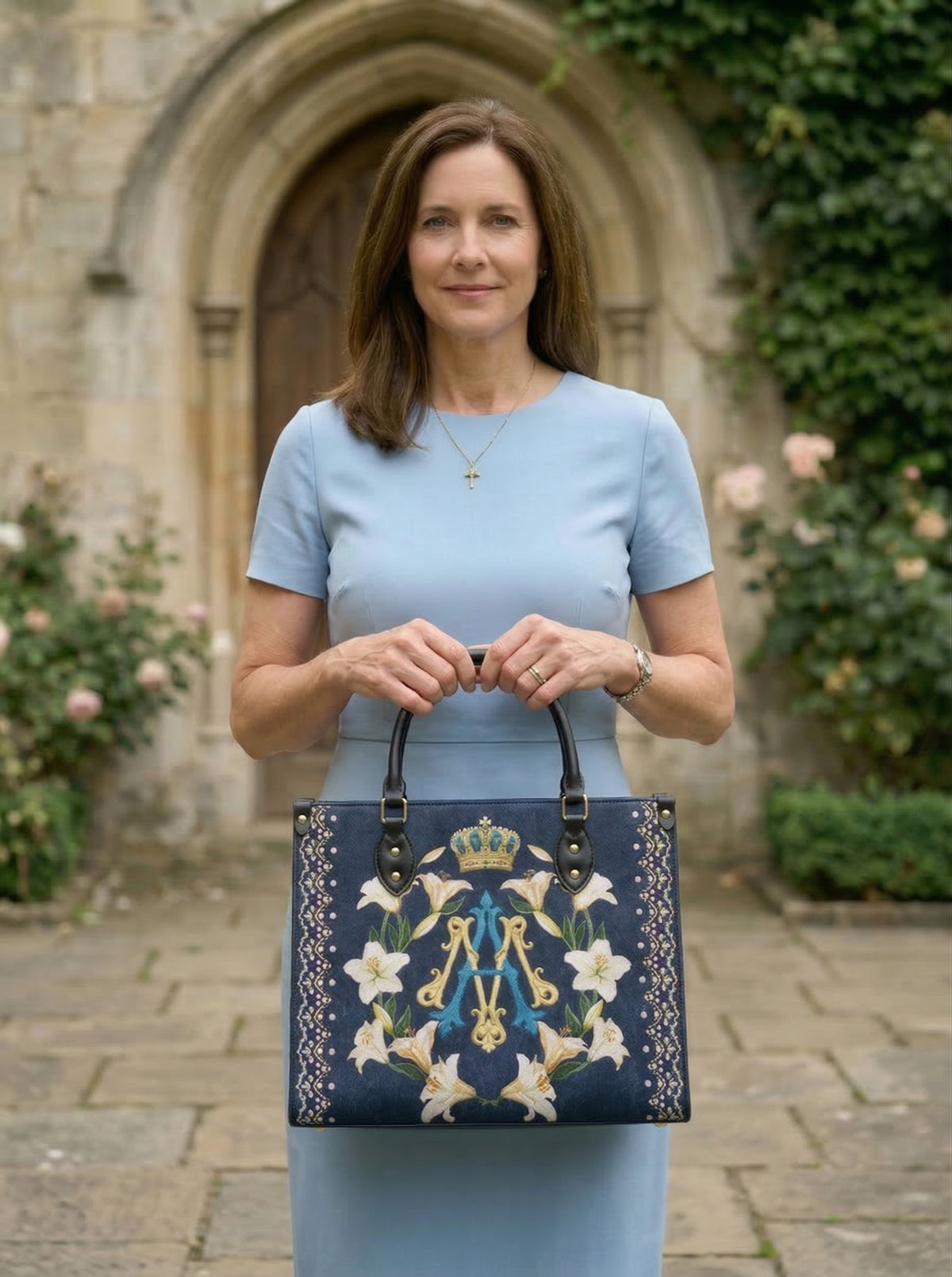 Lilium Mariae PU Leather Handbag - Christian Handbag, styled in the home
