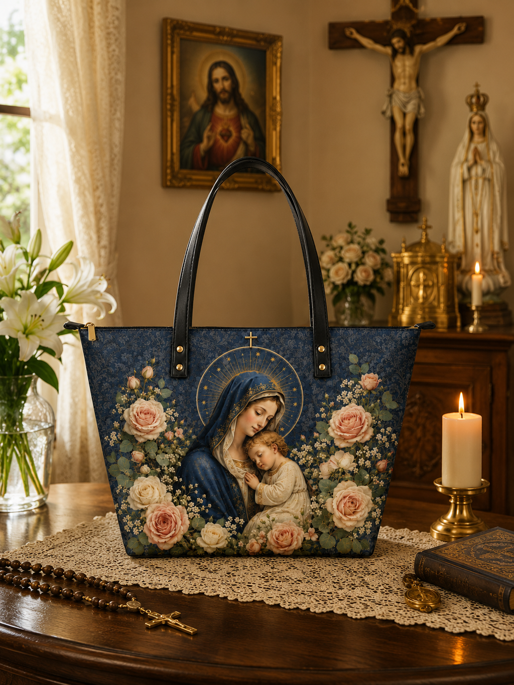 "Marian Rose Embrace" Leather Tote Bag