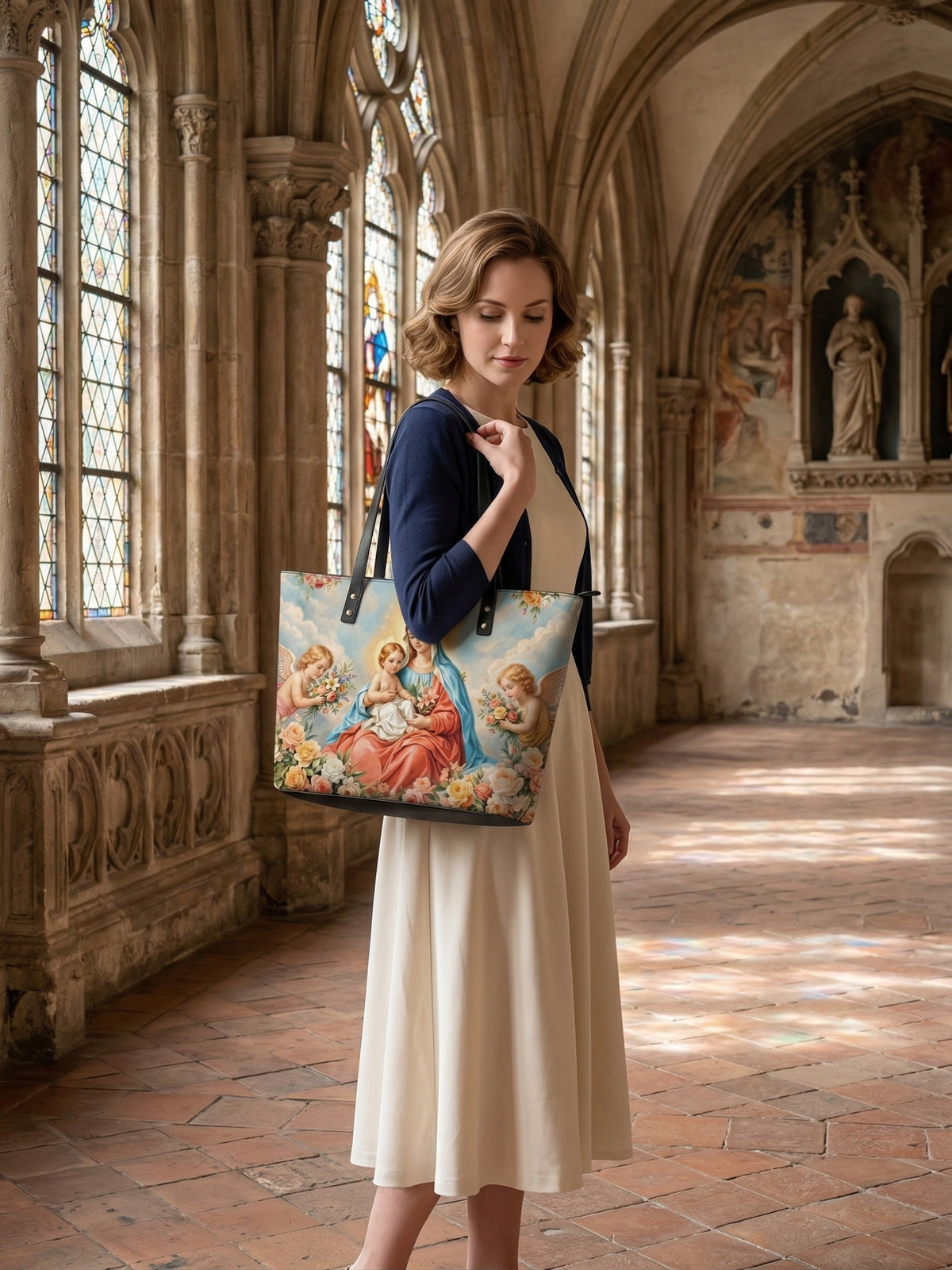 Mater Gratiae PU Leather Tote Bag - Christian Tote Bag, detail view