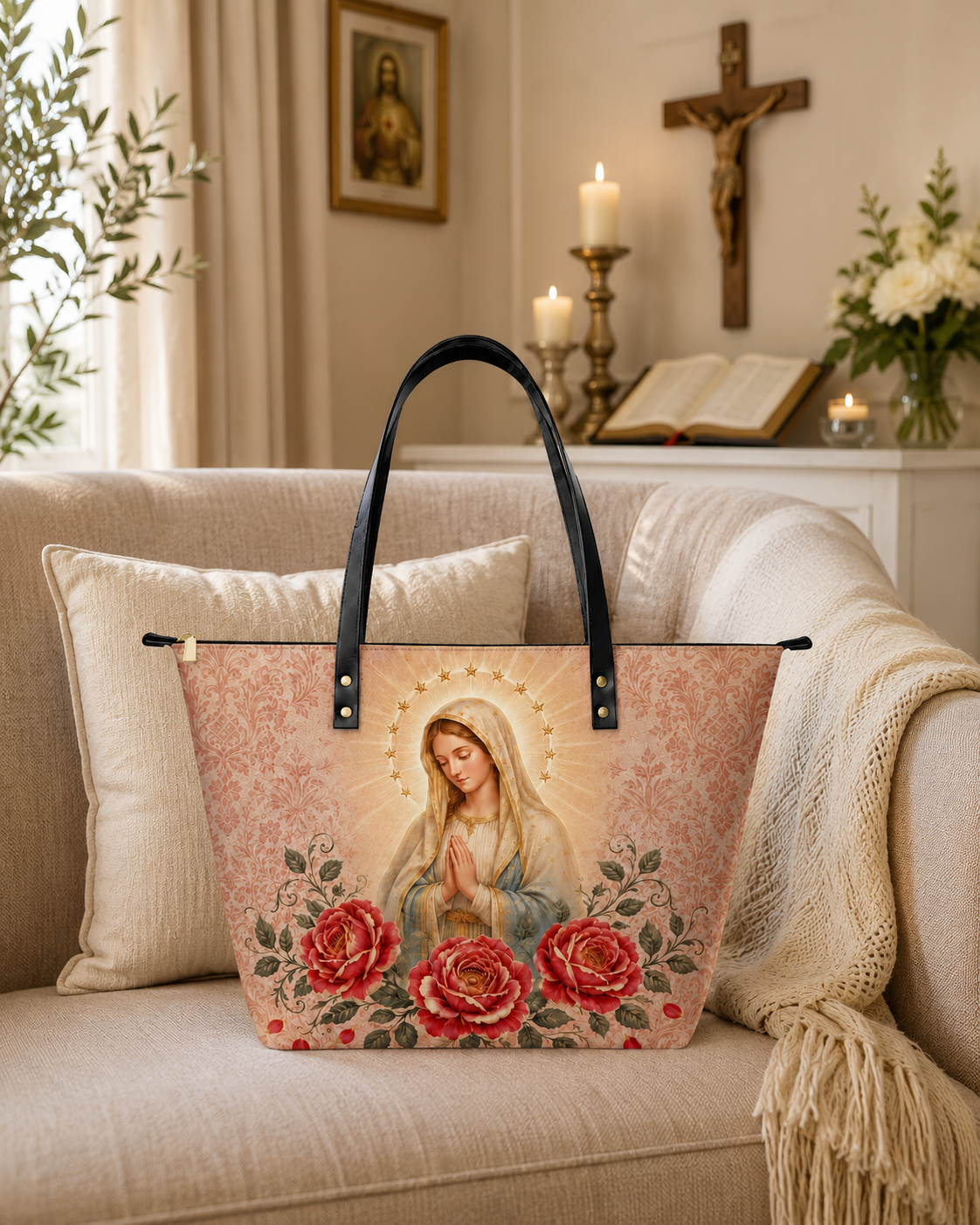 "Mater de las Rosas" Leather Tote Bag
