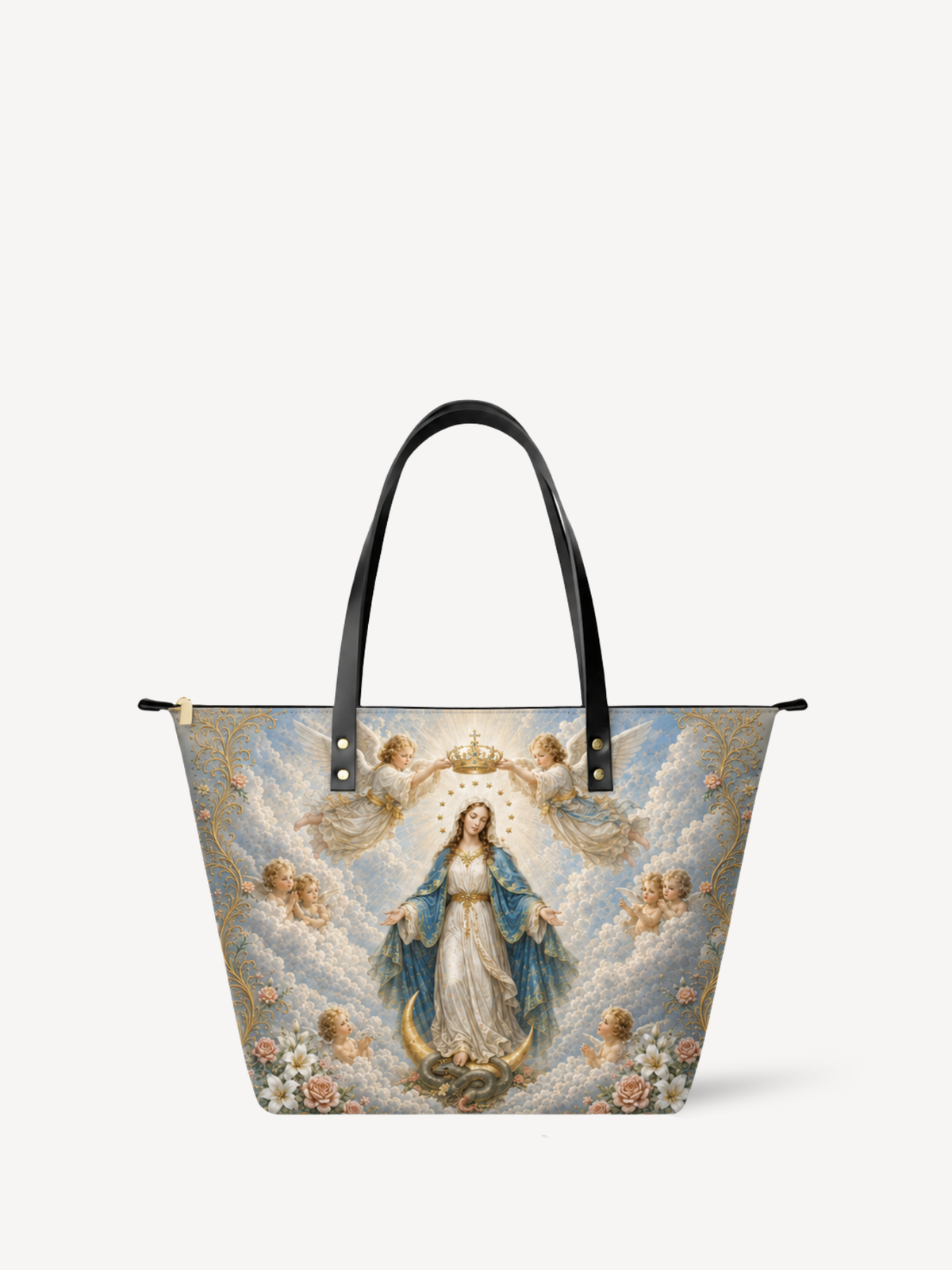 Mater Caeli PU Leather Tote Bag - Christian Tote Bag, front view
