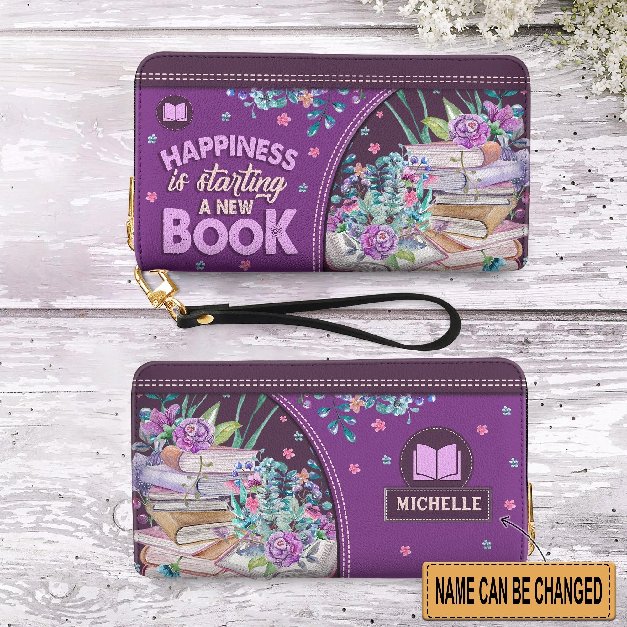 Christianartbag Clutch Purse, Happiness Is Starting A New Book Clutch Purse For Women, Personalized Name, Christian Gifts For Women, CAB04050124.