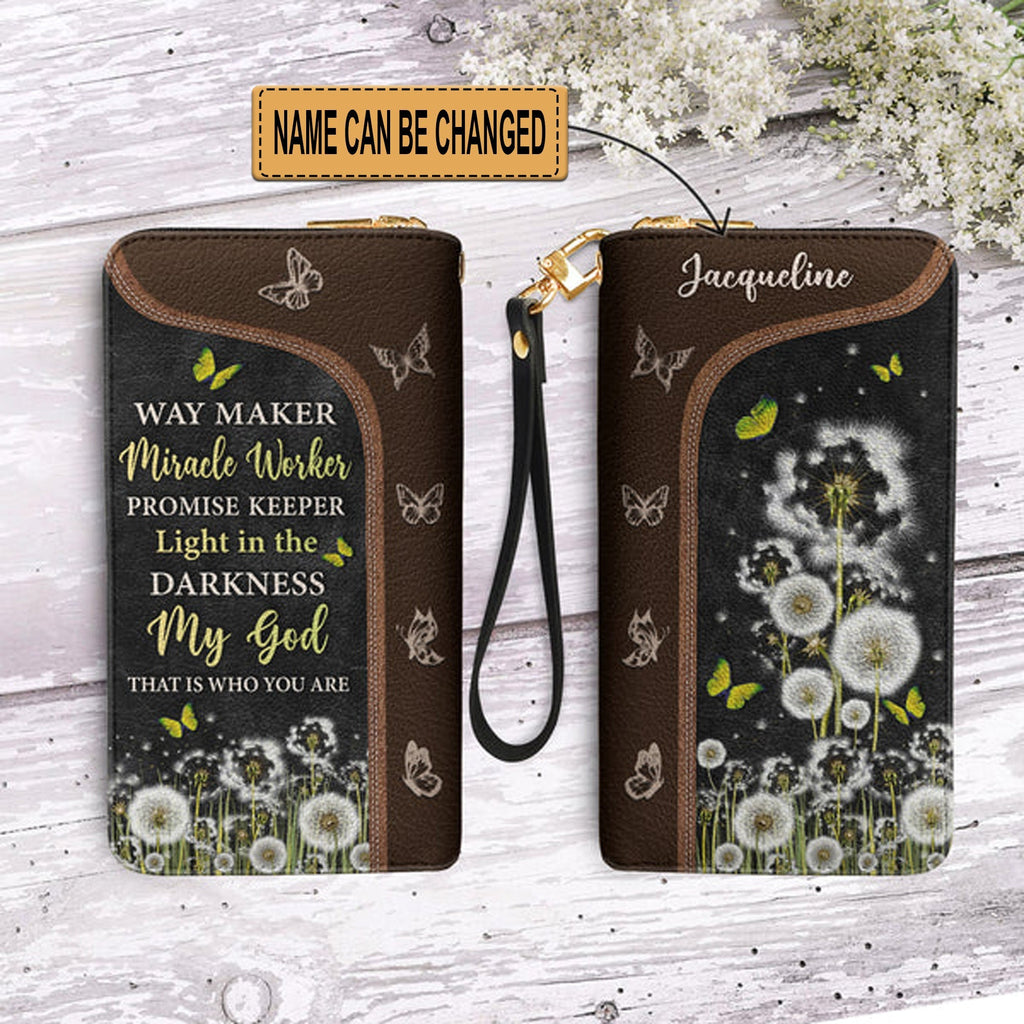 Christianartbag Clutch Purse, Way Maker Miracle Worker Dandelion Butterfly Clutch Purse For Women, Personalized Name, Christian Gifts For Women, CAB10050124.