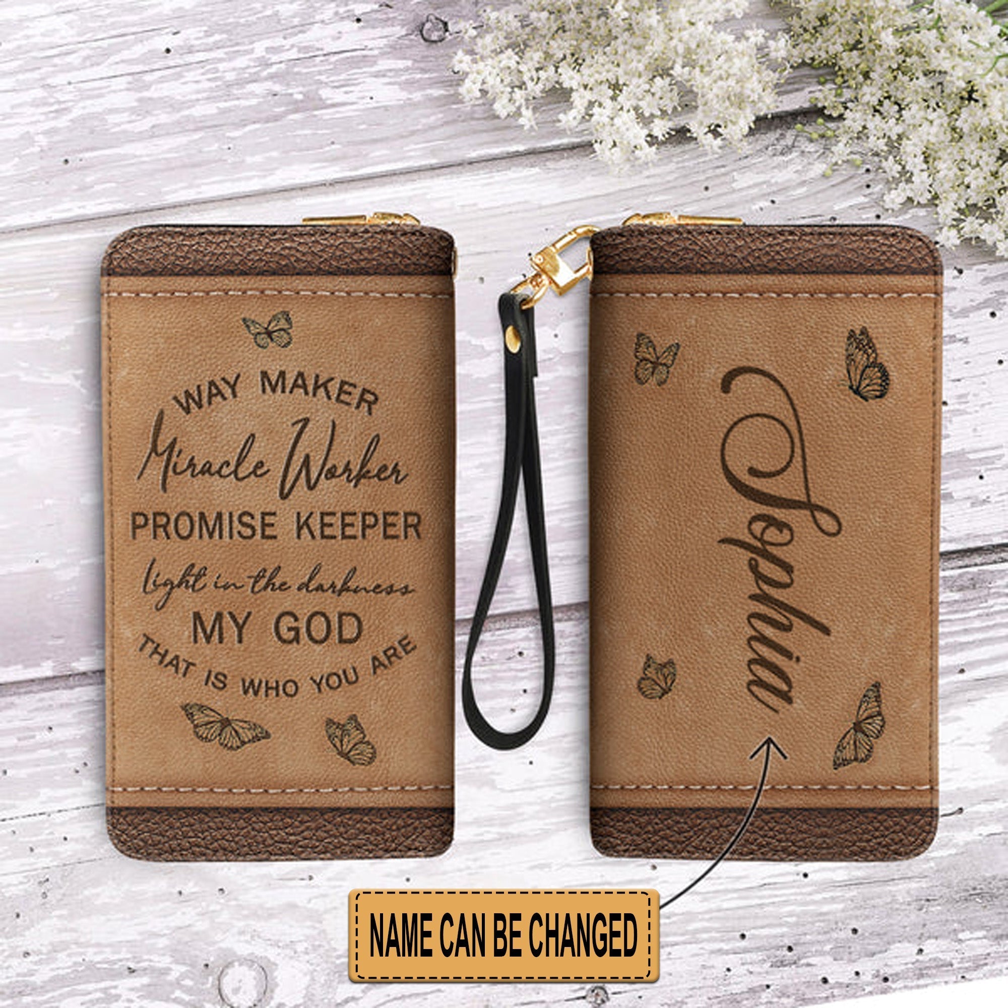 Christianartbag Clutch Purse, Way Maker Miracle Worker Butterfly Clutch Purse For Women, Personalized Name, Christian Gifts For Women, CAB05050124.