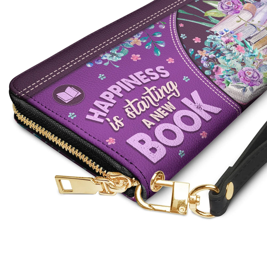 Christianartbag Clutch Purse, Happiness Is Starting A New Book Clutch Purse For Women, Personalized Name, Christian Gifts For Women, CAB04050124.