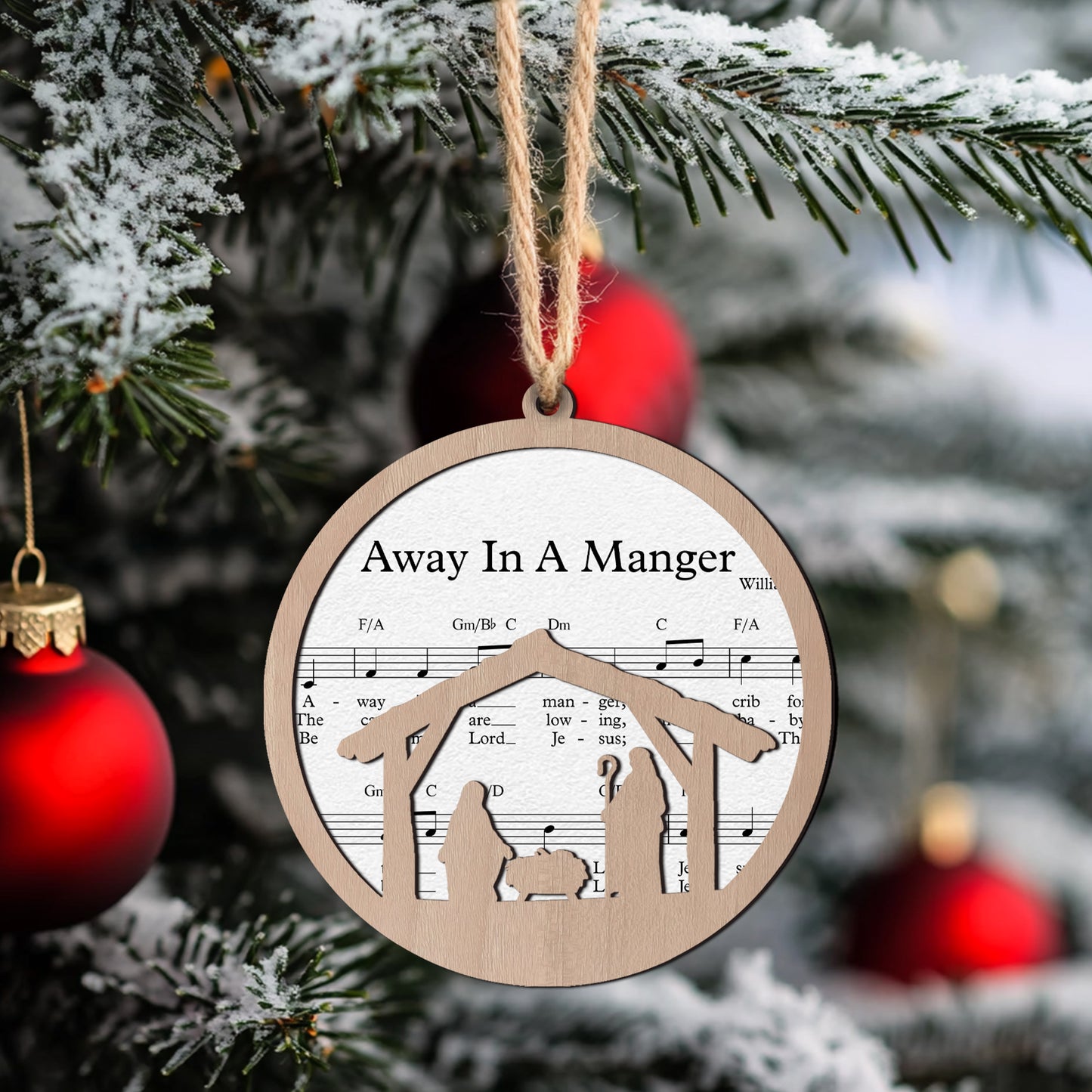 Away In A Manger Layered Wooden Ornament