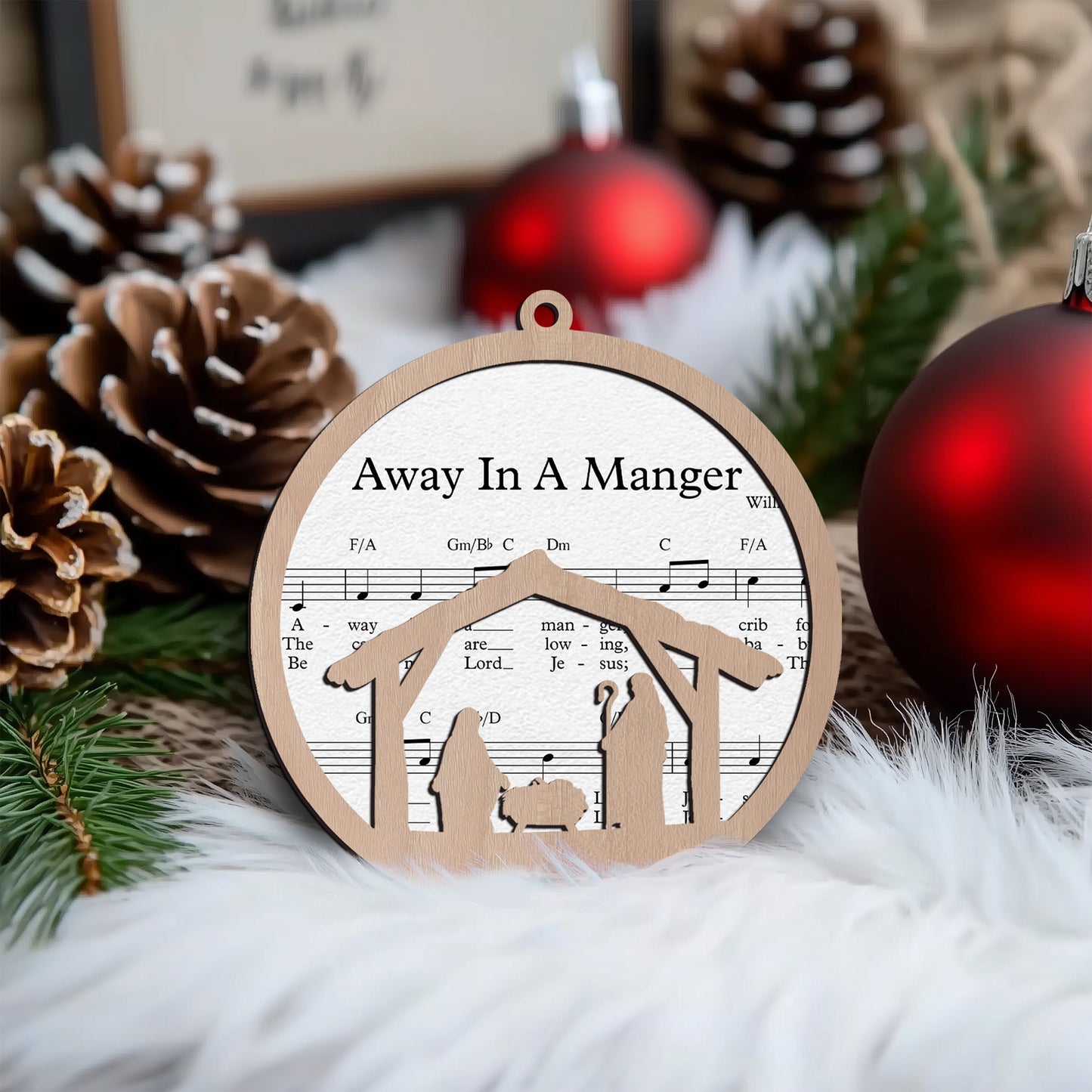 Away In A Manger Layered Wooden Ornament