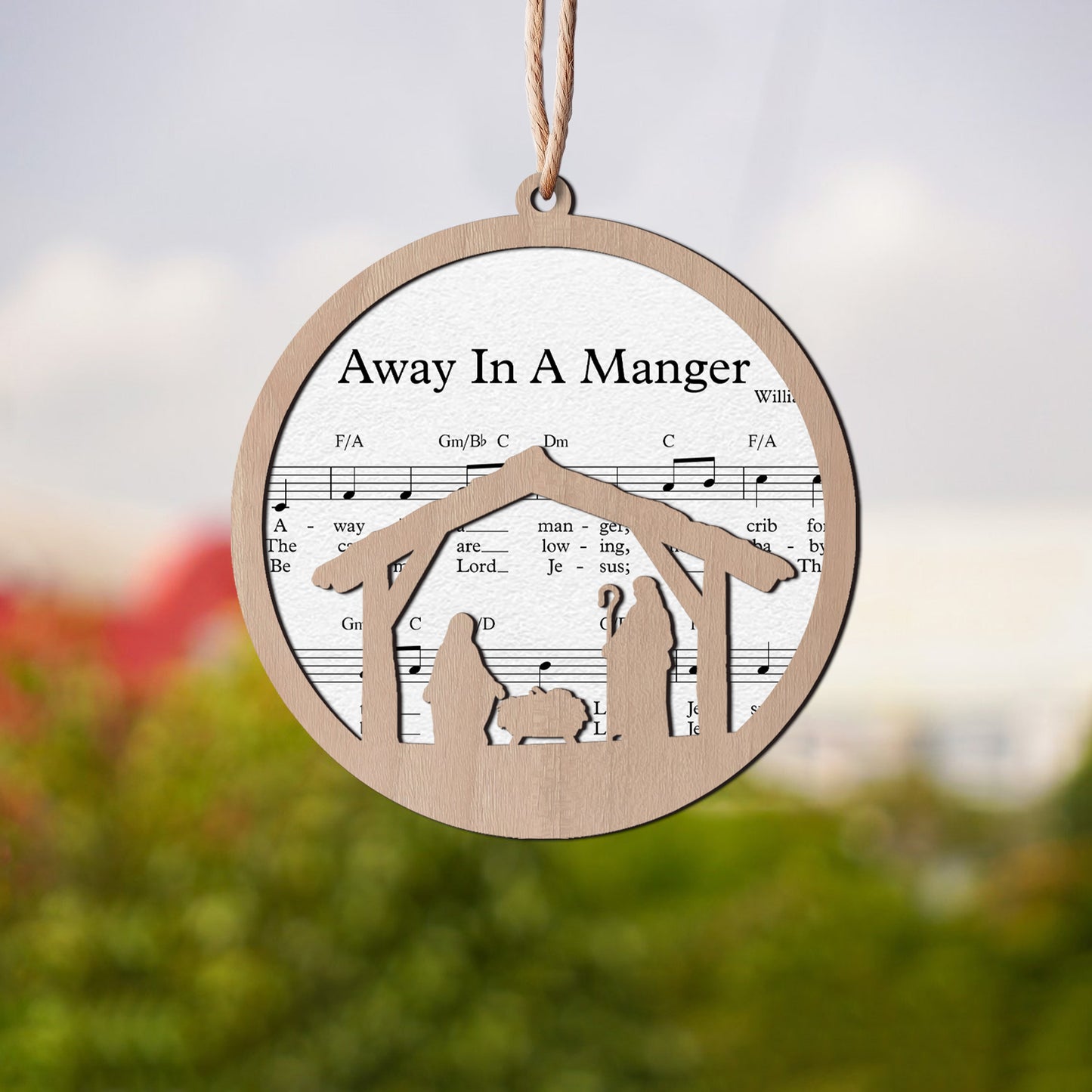 Away In A Manger Layered Wooden Ornament