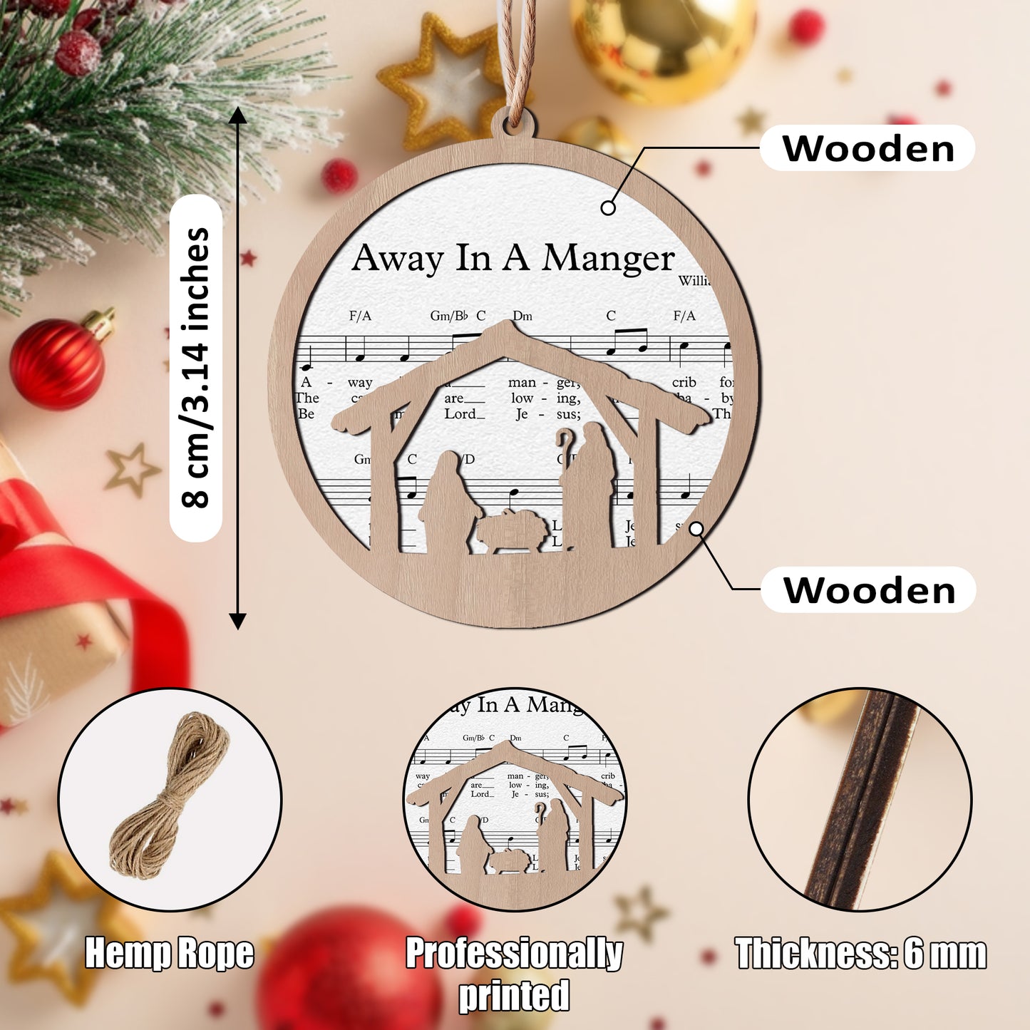 Away In A Manger Layered Wooden Ornament