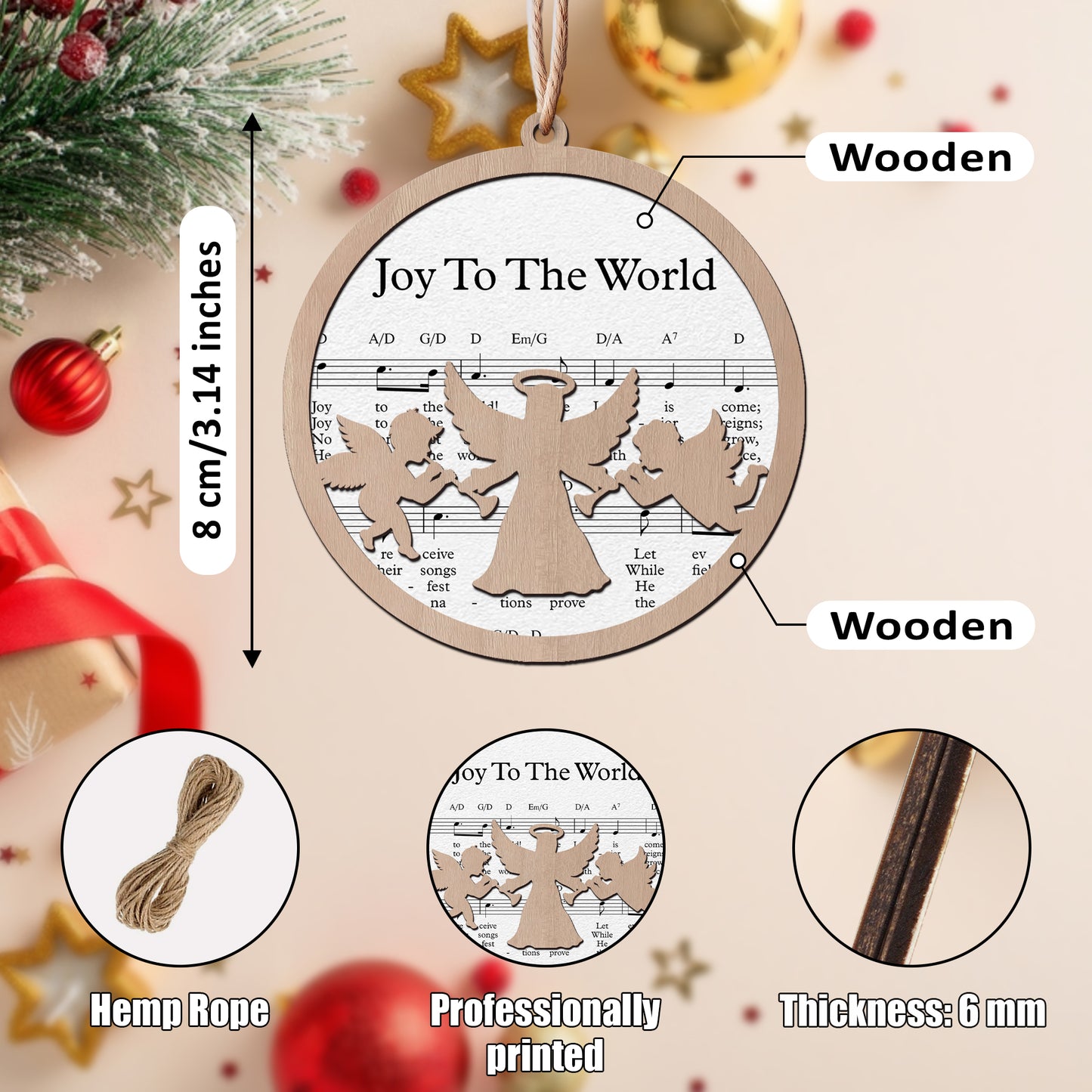 Joy To The World Layered Wooden Ornament