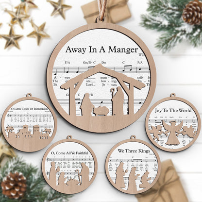 Christian Songs Layered Wooden Ornament - Set of 5