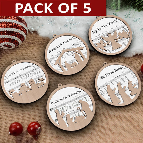 Christian Songs Layered Wooden Ornament - Set of 5