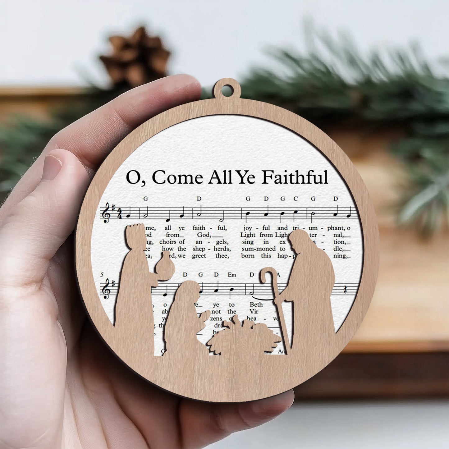 O Come, All Ye Faithful Layered Wooden Ornament
