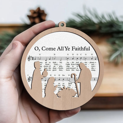 O Come, All Ye Faithful Layered Wooden Ornament