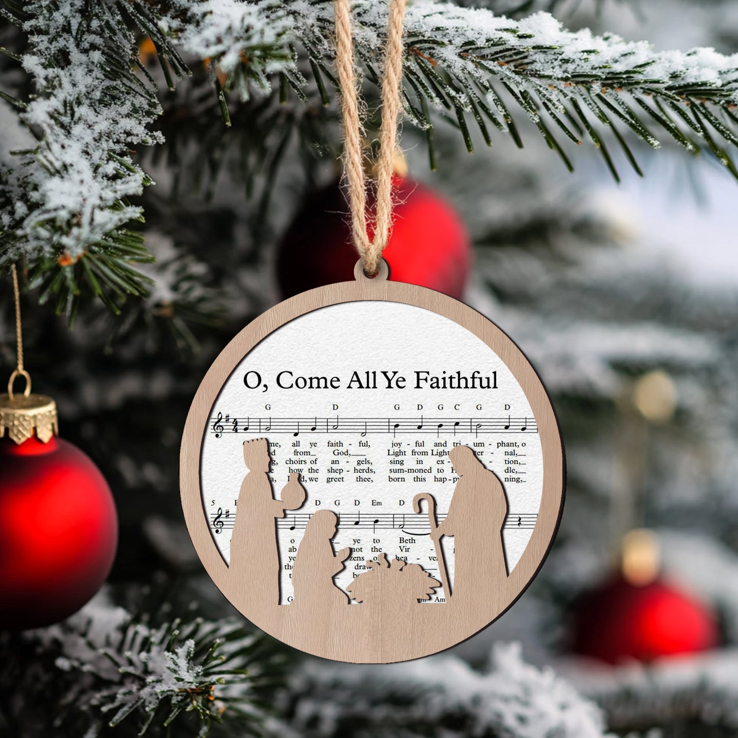 O Come, All Ye Faithful Layered Wooden Ornament