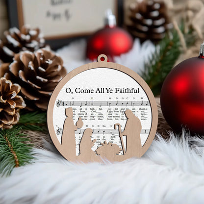 O Come, All Ye Faithful Layered Wooden Ornament