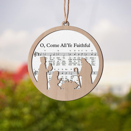 O Come, All Ye Faithful Layered Wooden Ornament