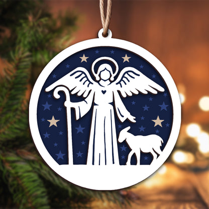 Shepherd with Lamb and Starry Night Layered Wooden Ornament