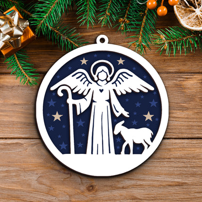 Shepherd with Lamb and Starry Night Layered Wooden Ornament