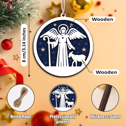 Shepherd with Lamb and Starry Night Layered Wooden Ornament