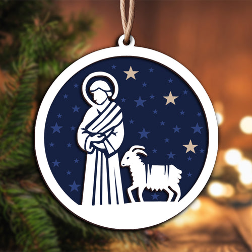 Starry Night Nativity Scene Layered Wooden Ornament