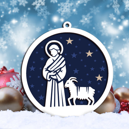Starry Night Nativity Scene Layered Wooden Ornament