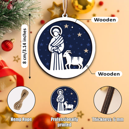 Starry Night Nativity Scene Layered Wooden Ornament