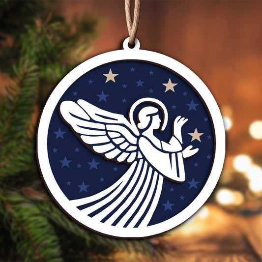 Angel in Starry Night Layered Wooden Ornament