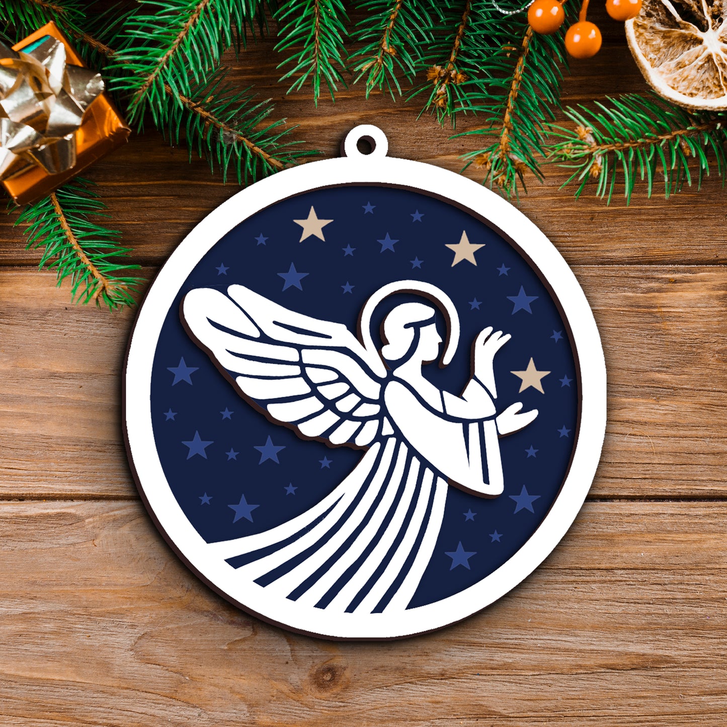 Angel in Starry Night Layered Wooden Ornament