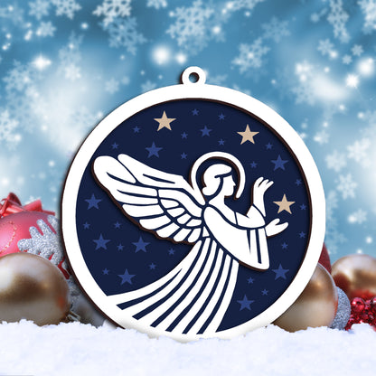 Angel in Starry Night Layered Wooden Ornament